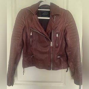 All Saints Leather Moto Jacket in Oxblood